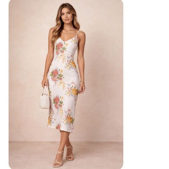 Reformation Dresses & Skirts - Reformation Boston Floral Midi Slip Dress Ivory Pink Yellow Size 8 Feminine